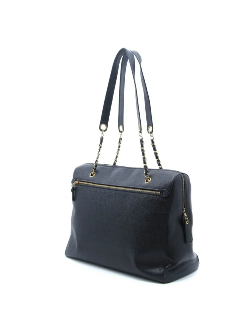 Chanel CC Logo Chain Shoulder Black Caviar Tote Bag